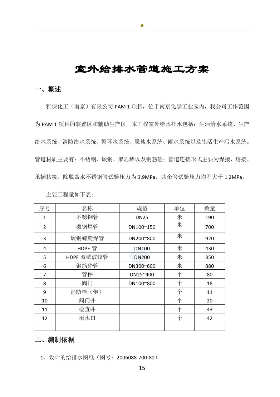 室外给排水管道施工方案71244_第1页