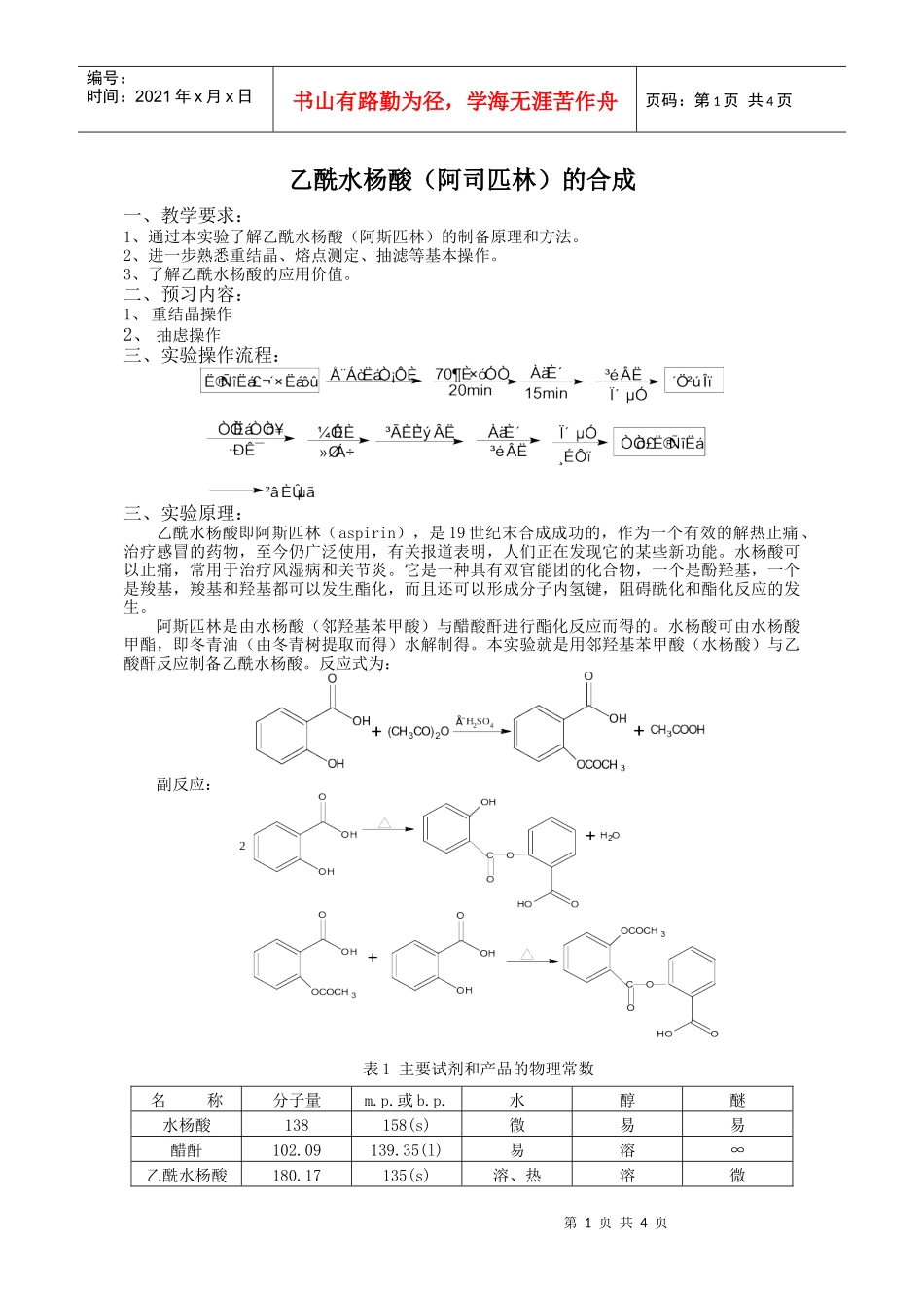乙酰水杨酸（阿司匹林）的合成_第1页