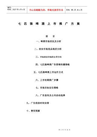 七匹狼啤酒上市推广方案