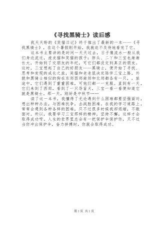 《寻找黑骑士》读后感 