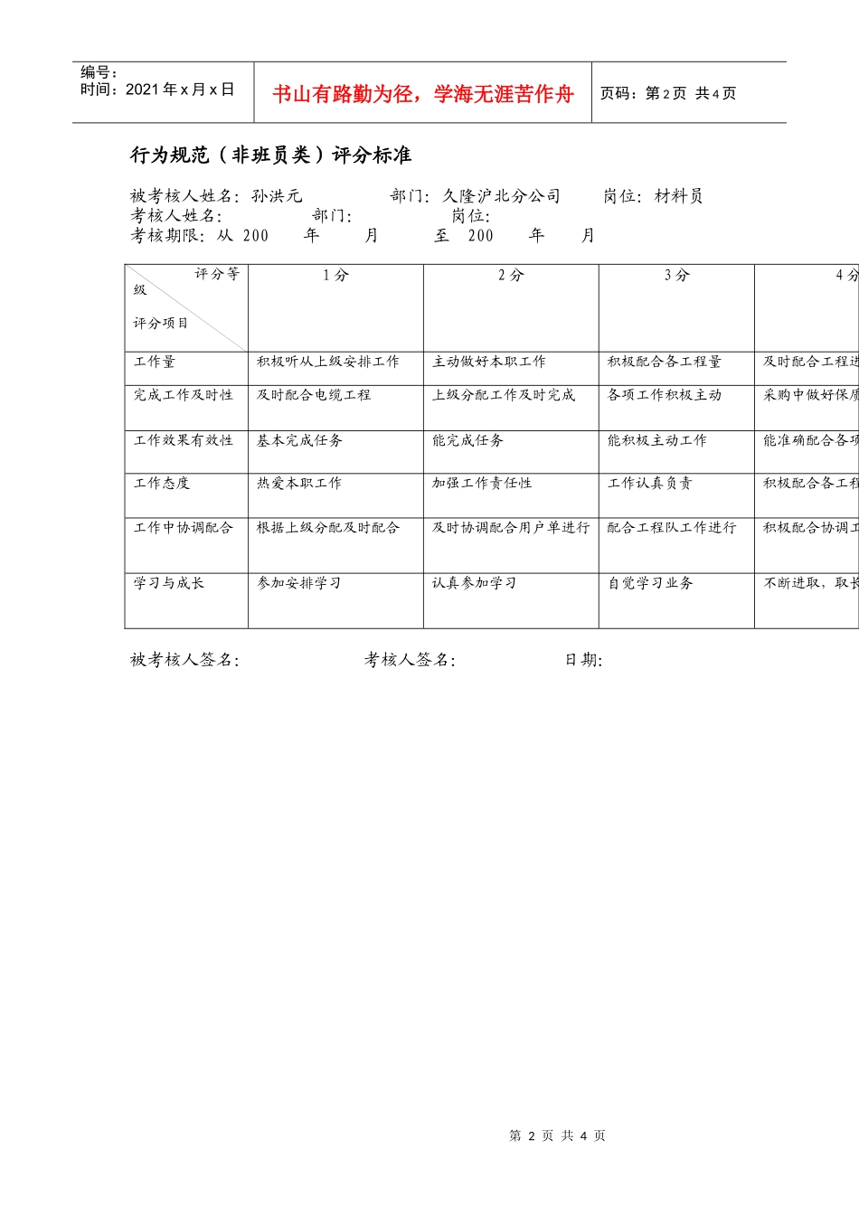 上海市电力公司市区供电公司材料员行为规范考评表_第2页