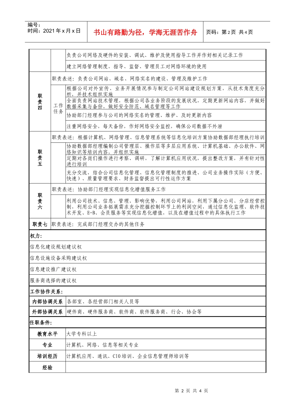 医药公司系统管理员职务说明书._第2页