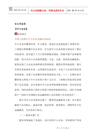 公司业务中国某银行中小企业金融业务综述
