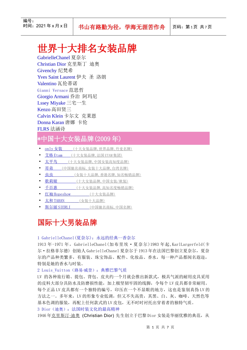 世界十大排名女装品牌_第1页