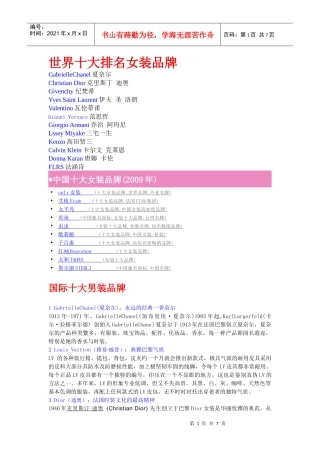 世界十大排名女装品牌