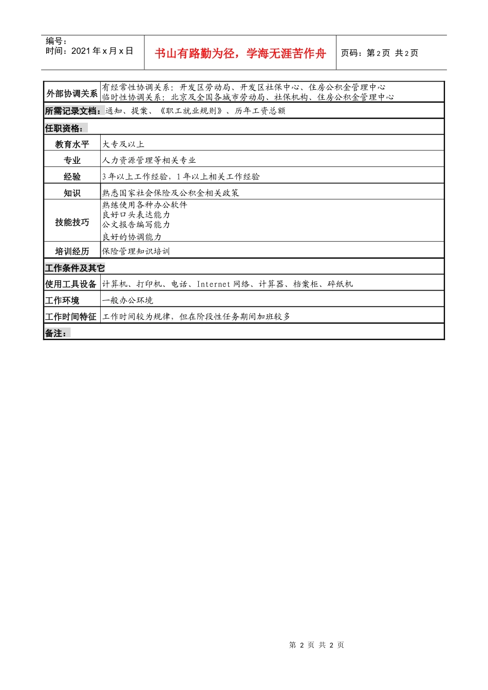 化妆品公司本地保险管理岗岗位说明书_第2页