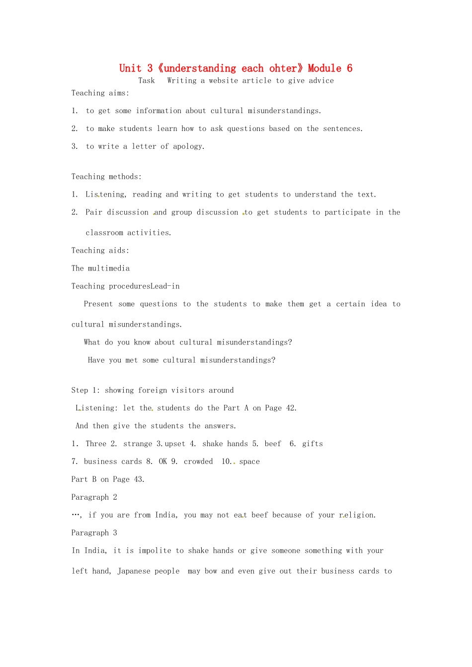 高中英语 Unit3《Understanding each other-Task2》教案 牛津译林版选修6_第1页