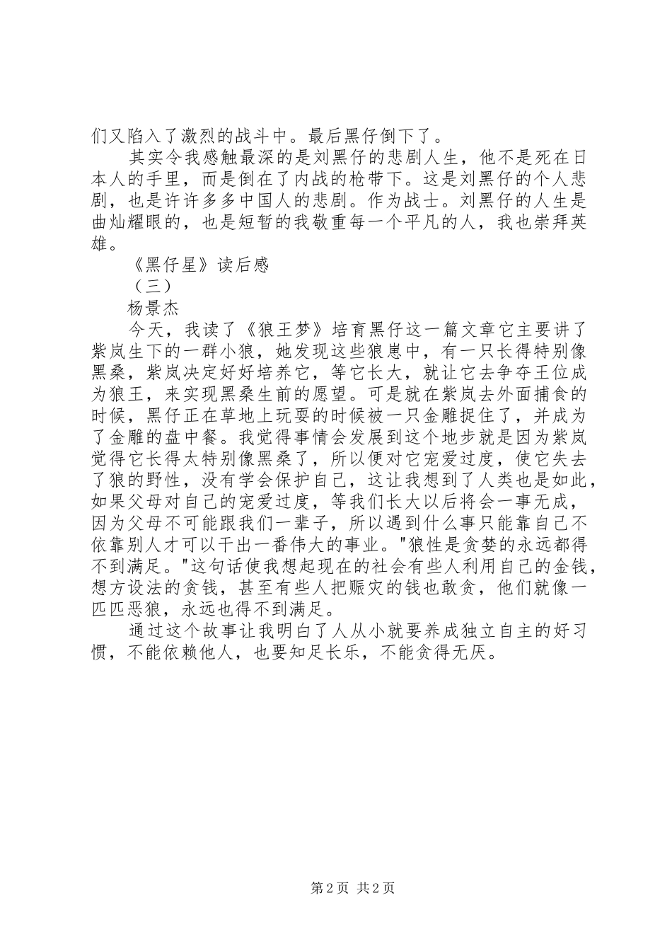 《黑仔星》读后感 _第2页
