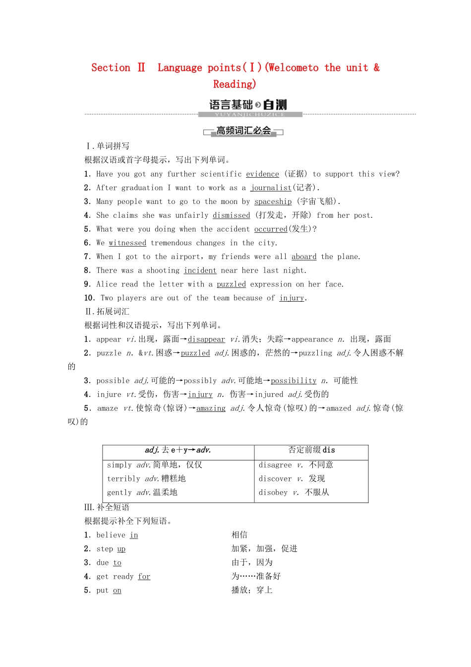 高中英语 Unit 1 Tales of the unexplained Section Ⅱ Language points（Ⅰ）（Welcome to the unit  Reading）讲义 牛津译林版必修2-牛津版高一必修2英语教案_第1页