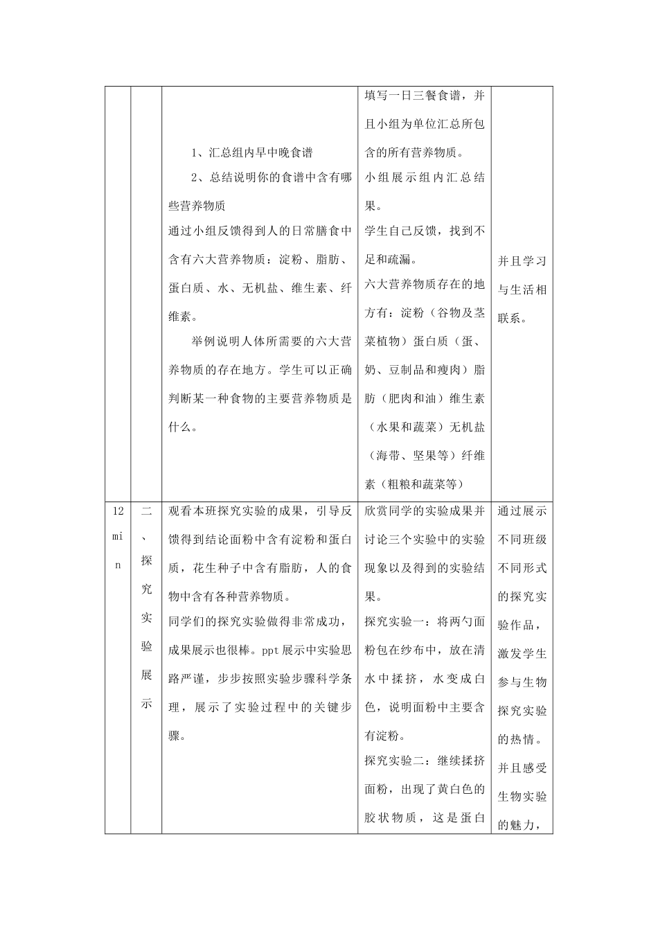 秋七年级生物下册 9.1 人体需要的主要营养物质（第1课时）教学设计 （新版）苏教版-（新版）苏教版初中七年级下册生物教案_第3页