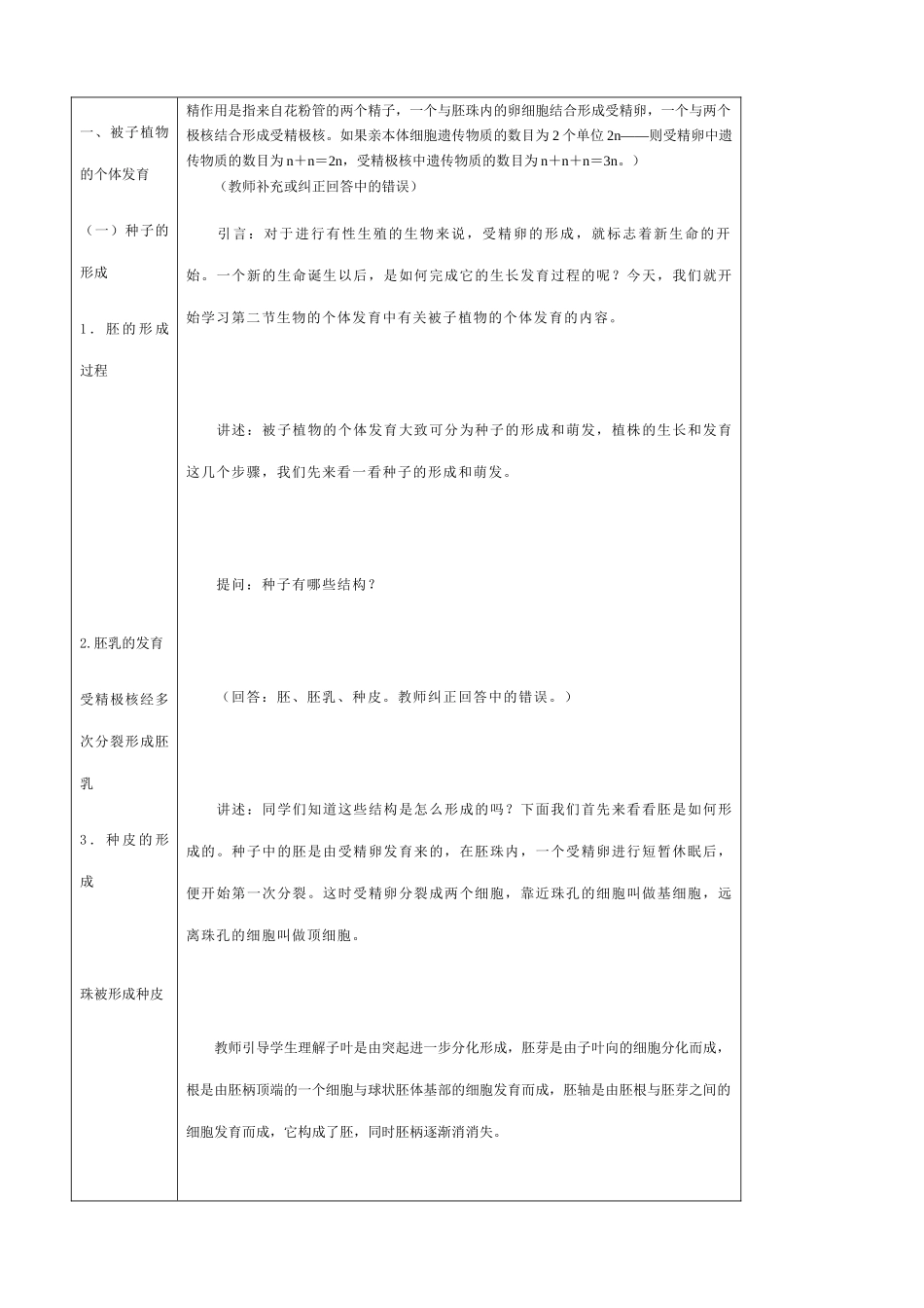 高中生物生物的个体发育 被子植物的个体发育教案 人教版 必修1_第2页
