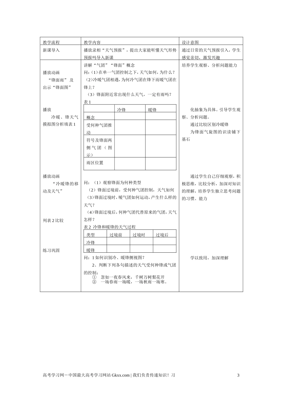高中地理 2.3《常见的天气系统》说课教案 新人教版必修1_第3页