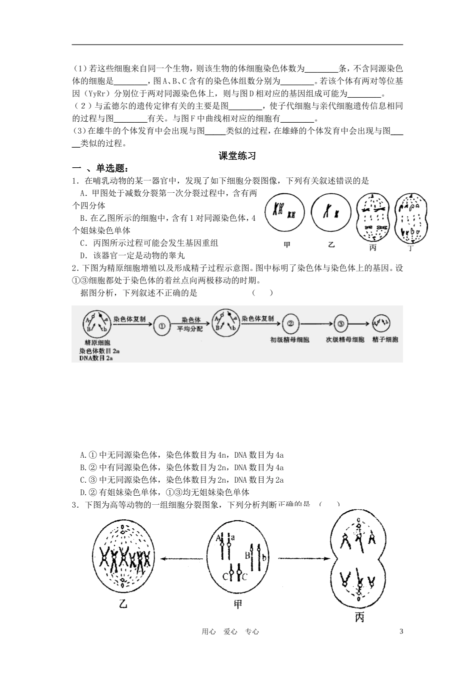 高中生物 第14课 减数分裂和受精作用教案 新人教版必修2_第3页