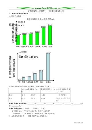 高中地理必修3资源的跨区域调配 以南水北调为例