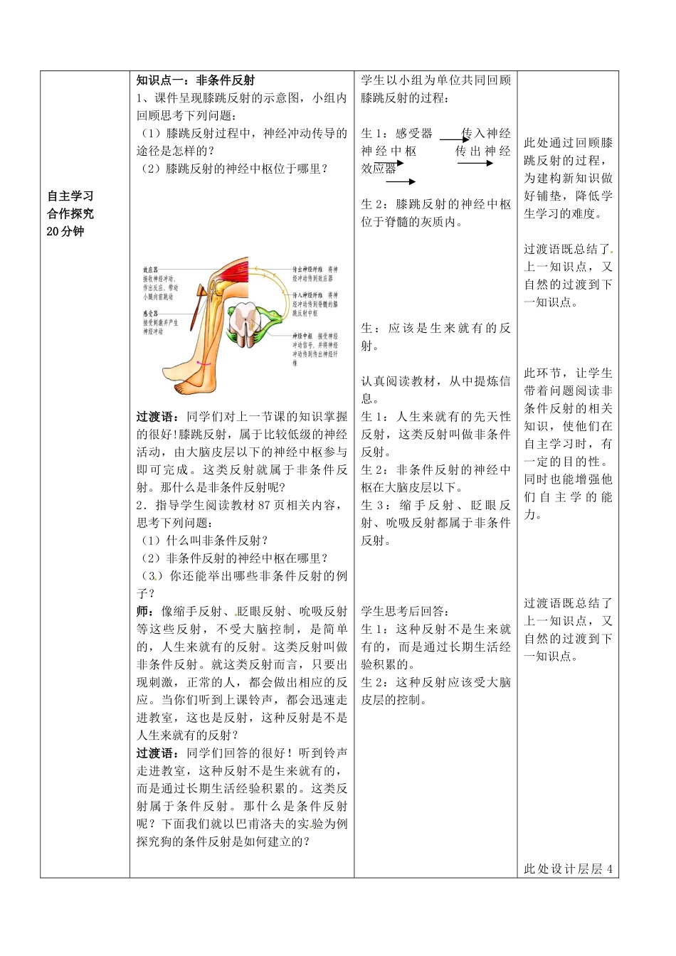 七年级生物下册 第3单元 第5章 第3节 神经调节的基本方式（第2课时）教案1 （新版）济南版_第3页