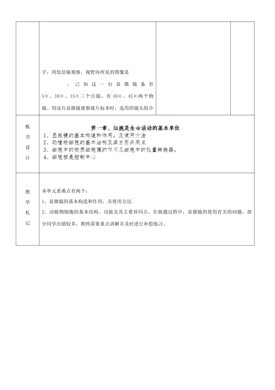 山东省临沂市蒙阴县第四中学七年级生物上册 第二单元 第一章 细胞是生命活动的基本单位复习教案 （新版）新人教版_第3页