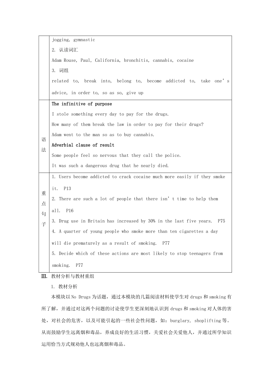 高中英语 Module 2 No Drugs教案1 外研版必修2-外研版高一必修2英语教案_第2页