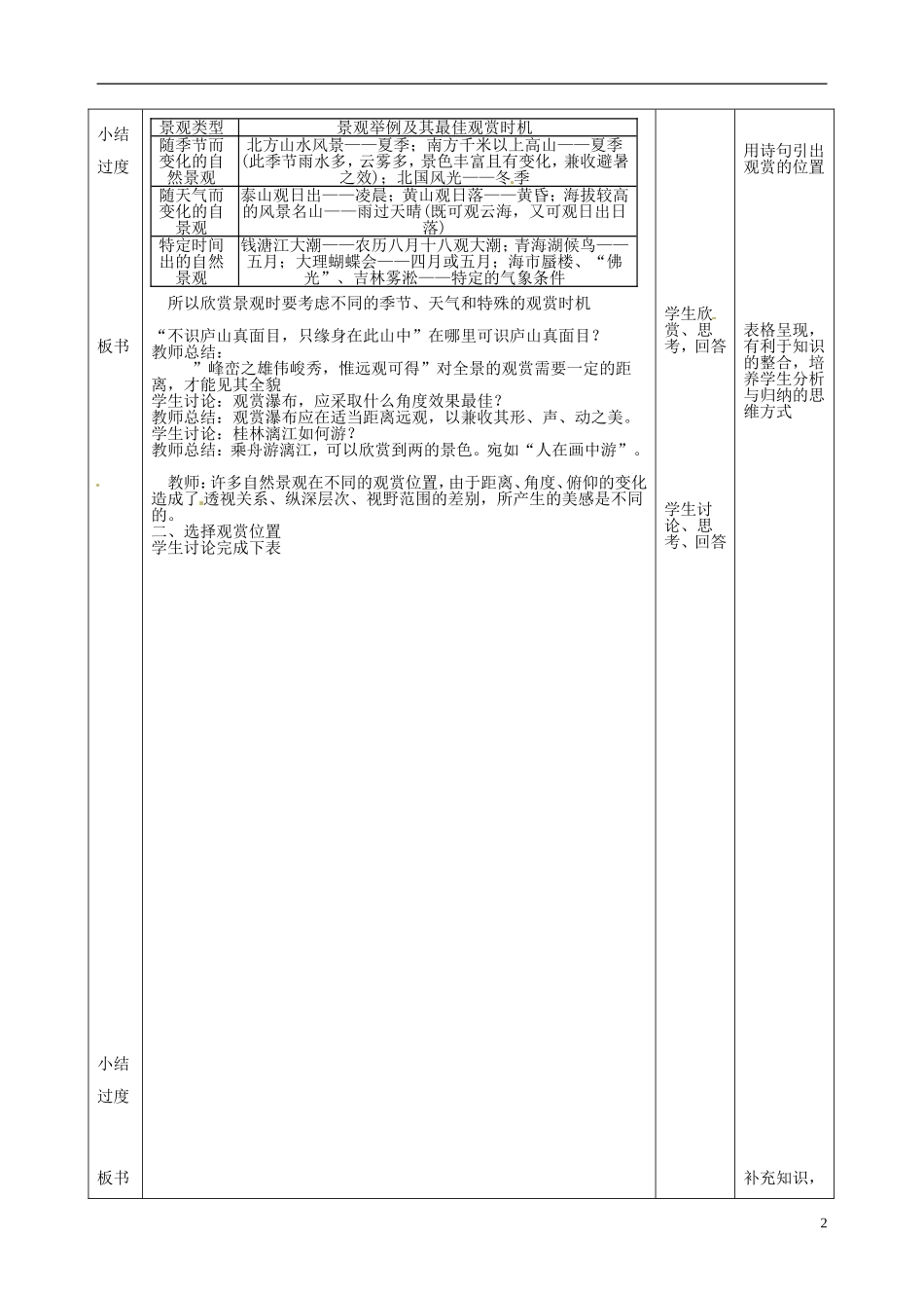 北京市房山区房山中学高中地理 第二章第一节《旅游景观的观赏》教案 中图版选修3_第2页