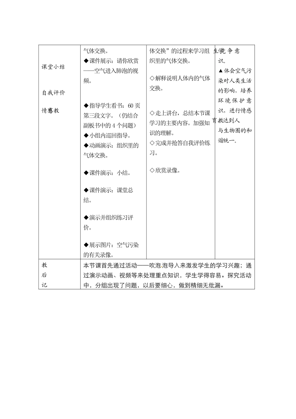 七年级生物下册105 人体内的气体交换（教案）苏科版_第3页
