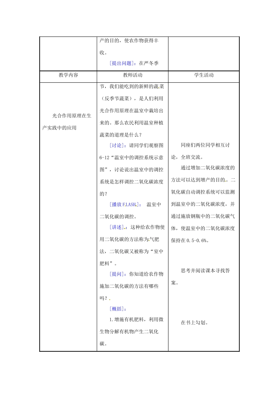 七年级生物上册 第6章第5节光合作用和呼吸作用原理的应用教案 苏教版_第2页