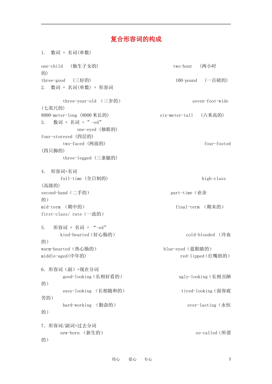 高一英语 Unit11 Lesson4 What’s in the Papers？复合形容词的构成 教案 北师大版必修模块4_第1页