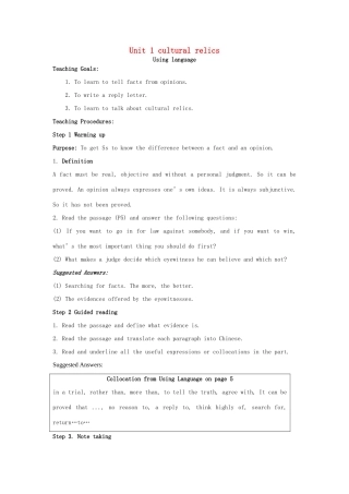 高中英语 Unit1 cultural relics Using language教案 新人教版必修2-新人教版高一必修2英语教案