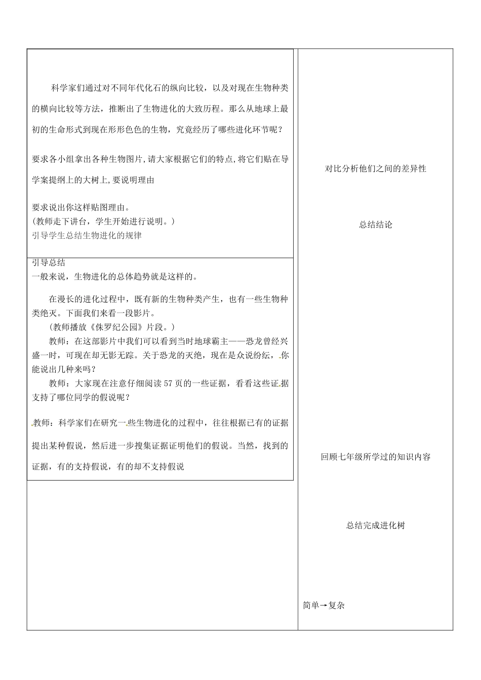 山东省郯城三中八年级生物《生物进化的历程》教案 人教新课标版_第3页