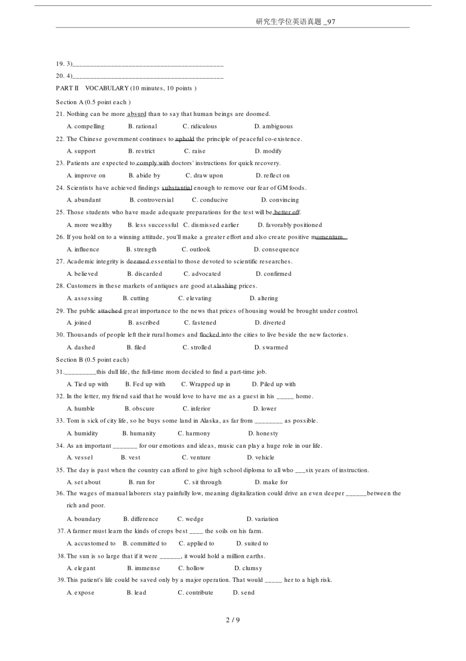 (完整word版)研究生学位英语真题_97(word文档良心出品).docx_第2页