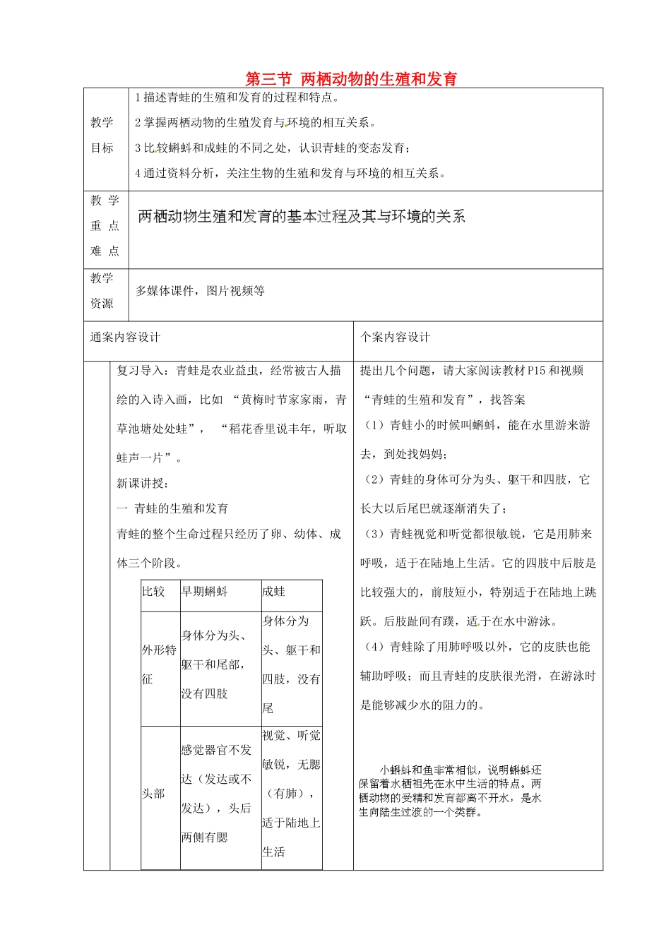 山东省烟台市黄务中学八年级生物下册 第三节 两栖动物的生殖与发育教案 鲁科版_第1页