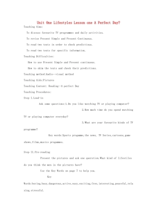 高中英语 Unit 1 Lesson1《lifestyles》A perfect day教案10 北师大版必修1