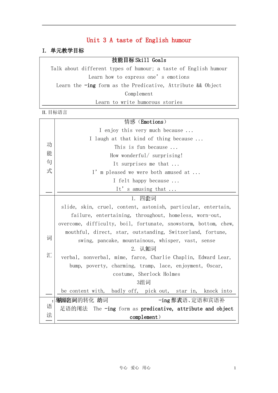 高中英语 Unit 3《A taste of English humour》教案16 新人教版必修4_第1页