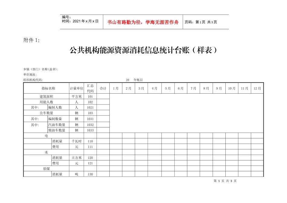 公共机构能源资源消耗信息统计台账(样表)_第1页