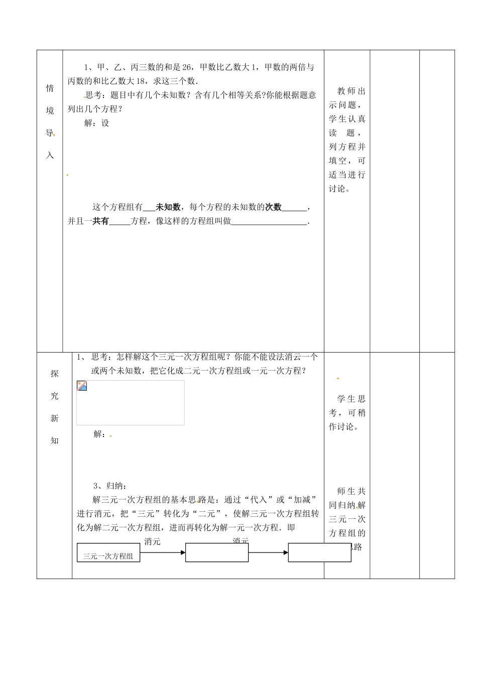 山东省滨州市邹平实验中学七年级数学下册 12解三元一次方程教案 新人教版_第2页