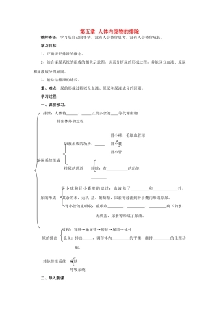 山东省泰安市新泰七年级生物下册 第四单元 第五章 人体内废物的排除学案（无答案） 新人教版