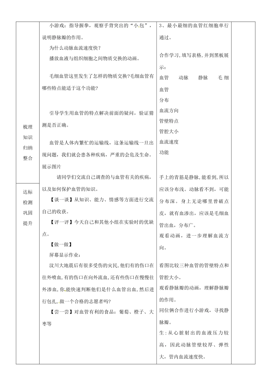山东省临沂市蒙阴县第四中学七年级生物下册 4.4.2 血流的管道-血管教案 （新版）新人教版_第3页
