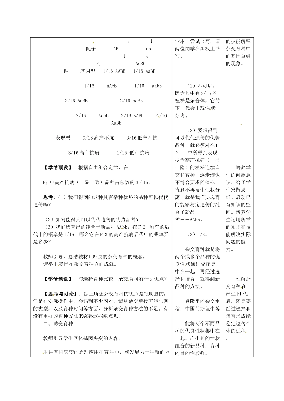 高中生物 6.1《杂交育种与诱变育种》教案（3） 新人教版必修2_第3页