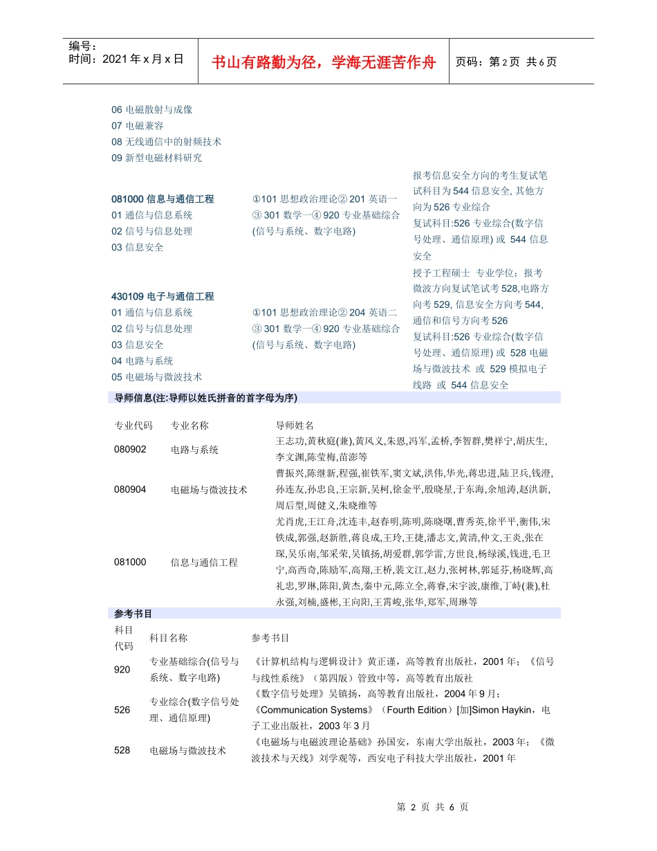 东南大学电子类专业考研信息_第2页