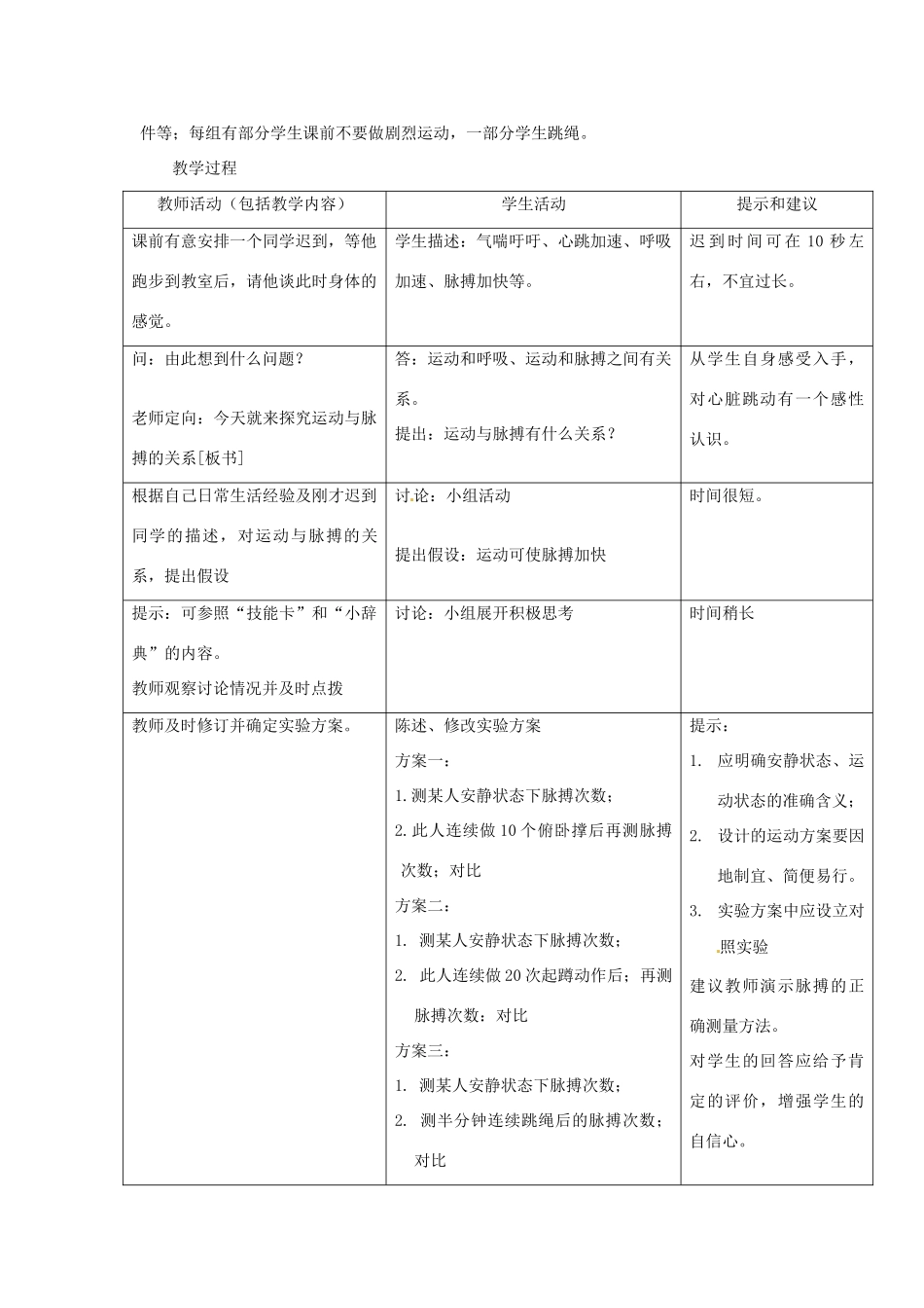 七年级生物下册 第二章《爱护心脏 确保运输》2.2.3 运动与脉搏的关系教案 （新版）冀教版_第2页