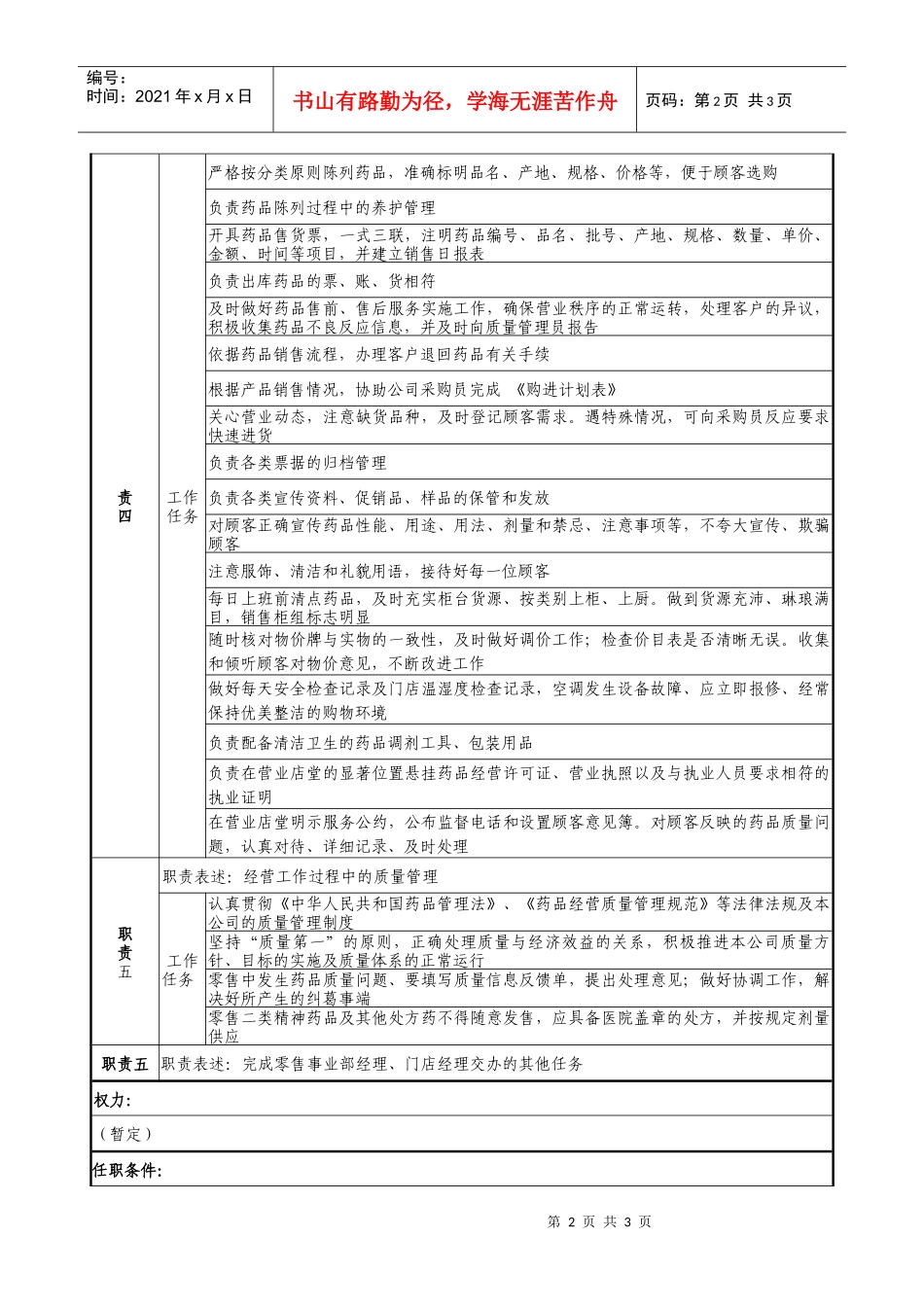 医药公司营业员职务说明书_第2页