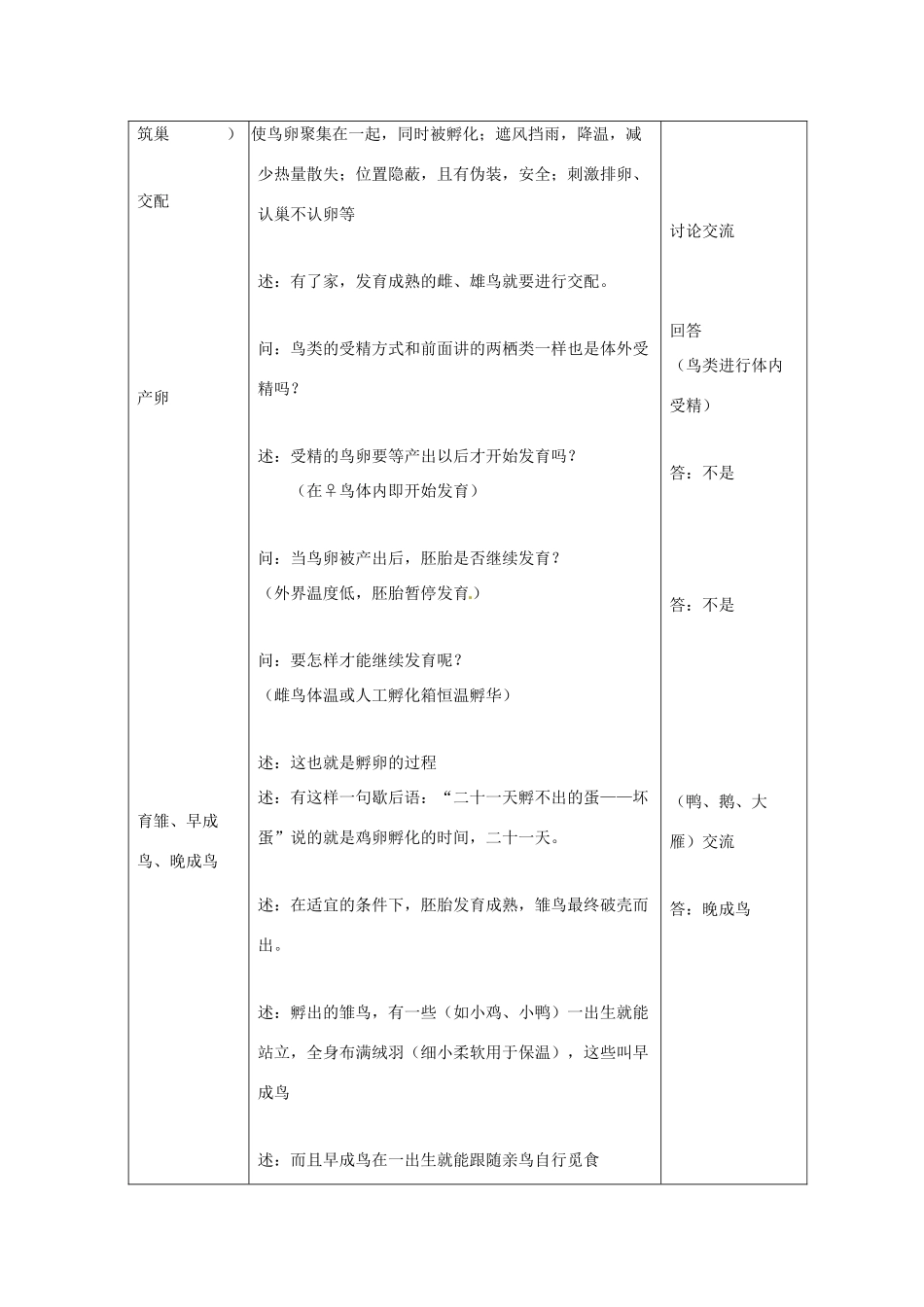 辽宁省辽阳市第九中学八年级生物下册 第21章 第五节 鸟类的生殖与发育教案 （新版）苏教版_第3页