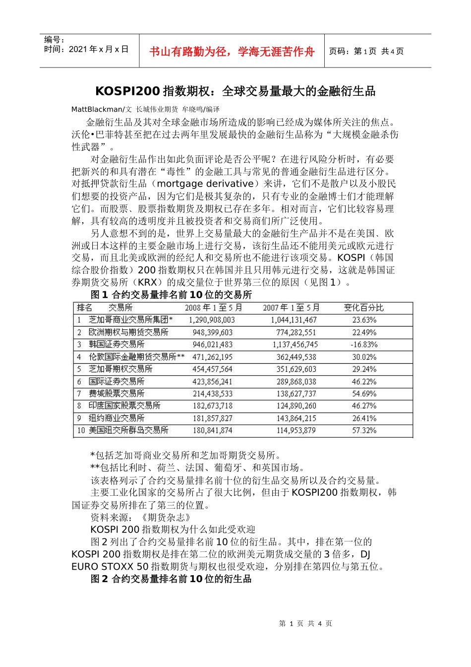 KOSPI200指数期权全球交易量最大的金融衍生品_第1页