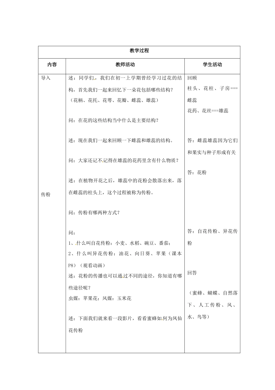 辽宁省开原市第五中学八年级生物下册 14.2 植物的有性生殖教案 苏教版_第3页