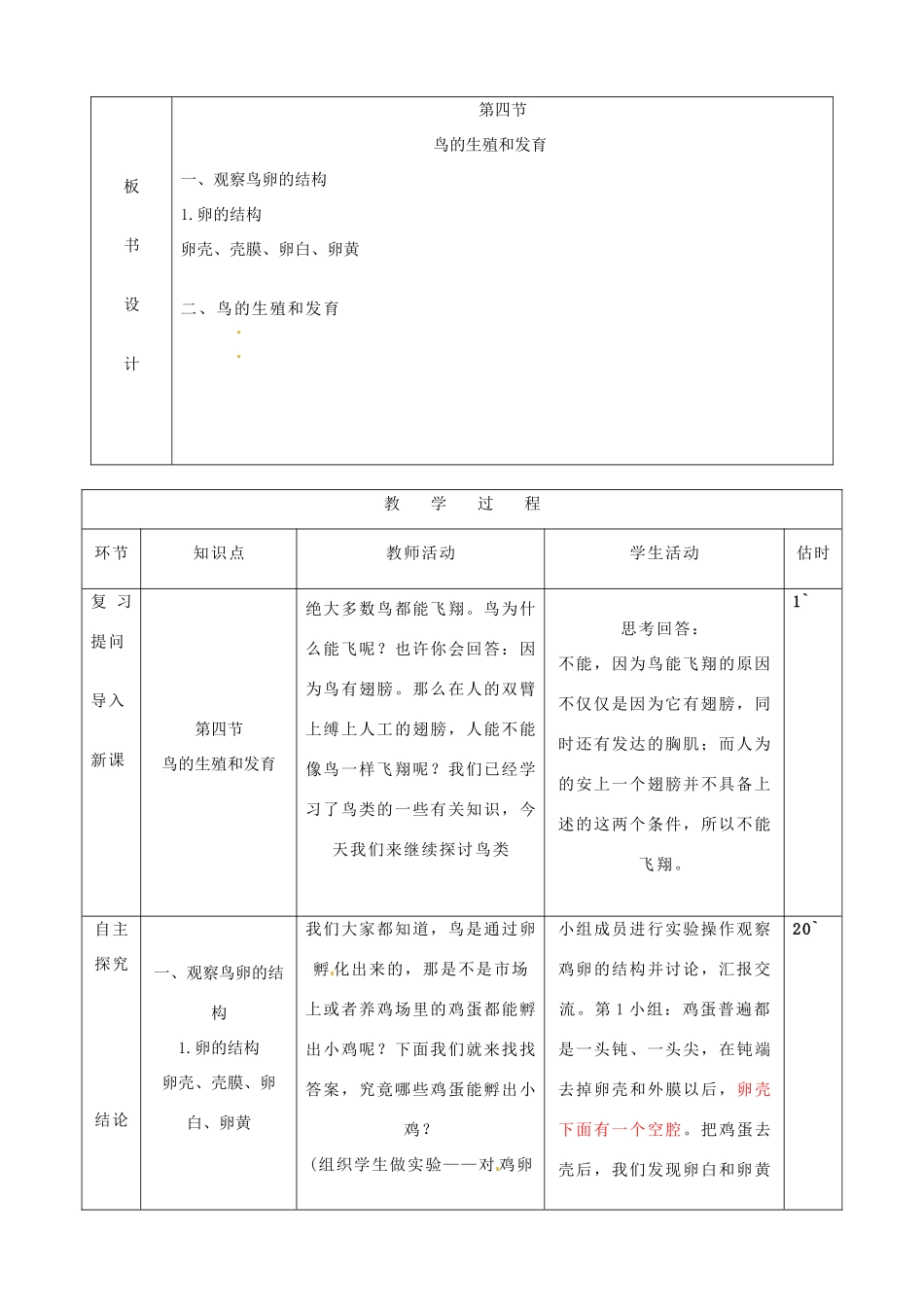 山东省临沭县第三初级中学八年级生物下册 鸟的生殖发育教案 新人教版_第2页