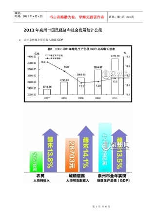 XXXX年泉州市国民经济和社会发展统计公报