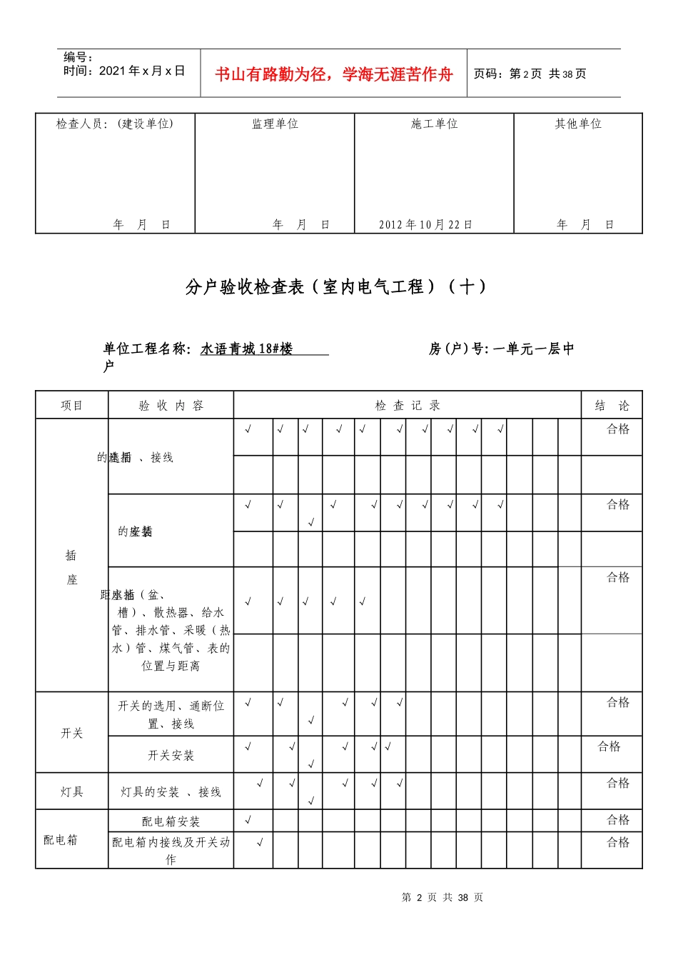 10分户验收检查表(室内电气工程)(十)_第2页
