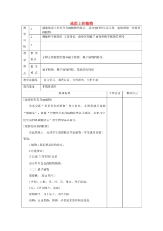 七年级生物下册 11.1 地面上的植物教案 苏科版-苏科版初中七年级下册生物教案