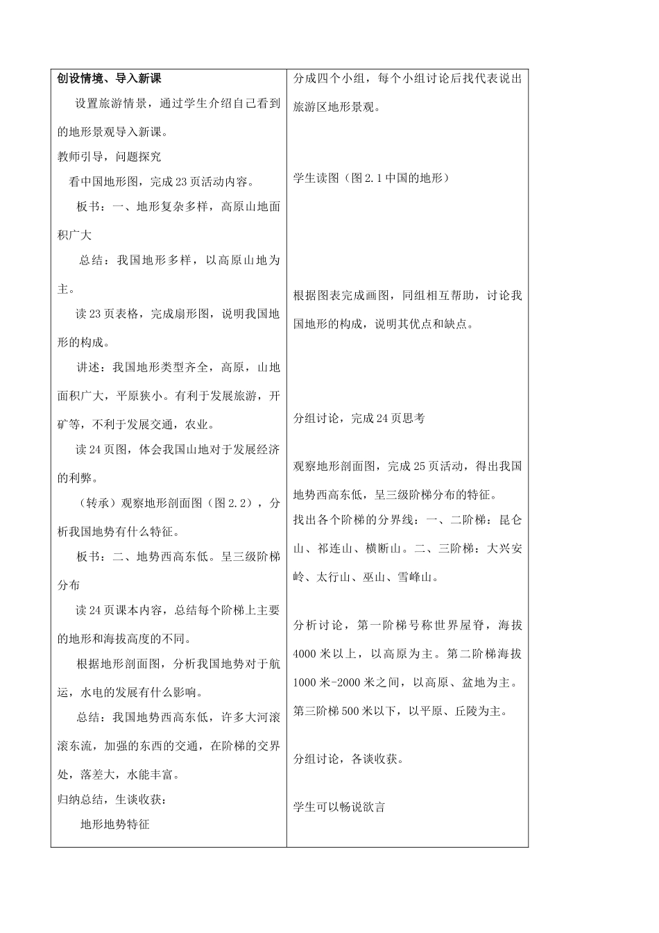 山东省枣庄市峄城区吴林街道中学八年级地理上册 第1课《地形地势特征》教案 新人教版_第2页