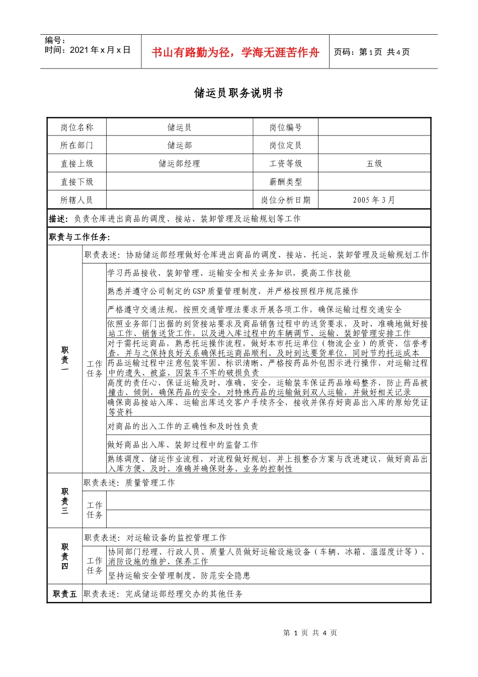 医药公司储运员职务说明书_第1页