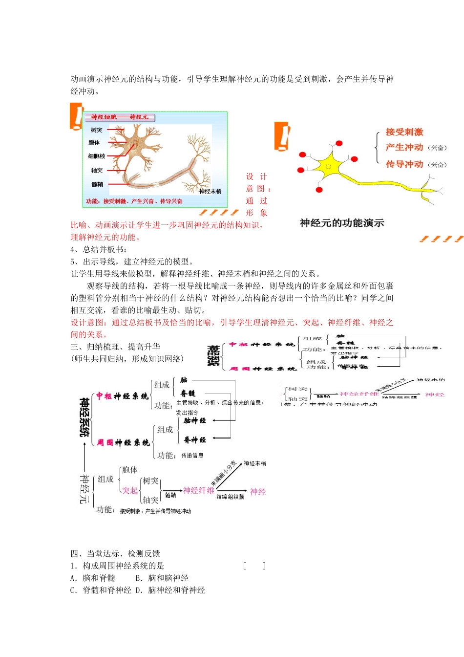 七年级生物下册 3.5.2 神经调节的结构基础教案2 济南版_第3页