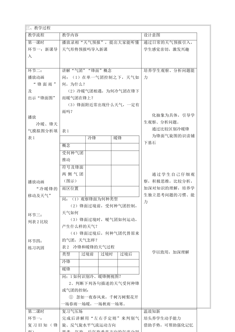高中地理上学期第10周“常见天气系统”教学环节设计-人教版高中全册地理教案_第2页